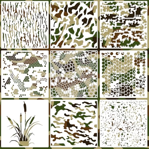 Camo Stencils for Spray Paint 12inch Camouflage Stencils | Reusable Camo Stencil for Painting on Boat Truck Fabric Wall - style: Camo