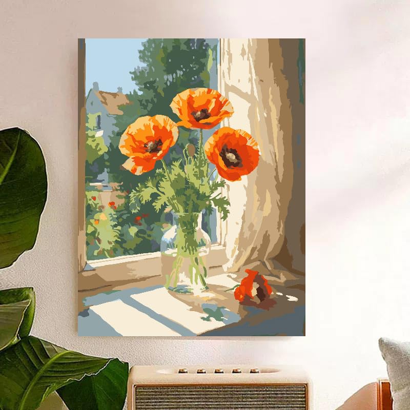 ZRIZQ Paint by Numbers Kit for Adults Beginner,Flowers,16x20 | Full set with wooden brushes,rolled canvas,rich paints.Calming activity.Beginner friendly.Just open and paint. - color: 16"X20"Rolled Canvas-Flowers 4