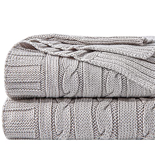 NTBAY Cotton Cable Knit Throw Blanket, 51 x 67, Silver Grey - color: Silver Grey, size: Throw(51"x67")