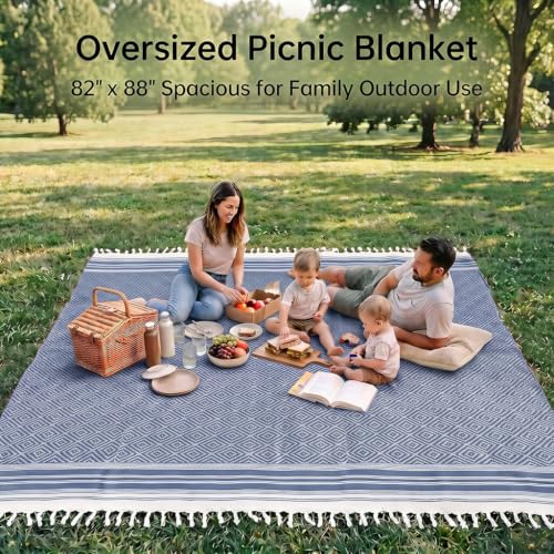 Yongoes Turkish Beach Towel Blanket Oversized 82x88 Blue Boho - color: Blue, size: Extra Large 82"x88"（208x224cm）