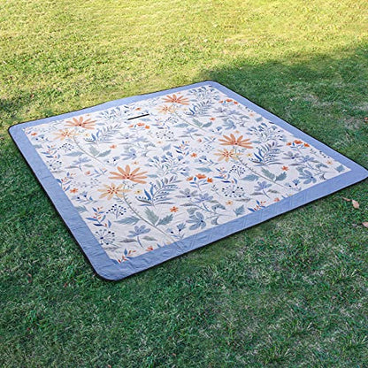 DEWUR Picnic Blankets 79"x79" Extra Large Outdoor Blanket Beach Blanket Waterproof SandProof Picnic Mat Washable Foldable Portable for Grass Lawn Beach Camping (White with Flowers) - color: White With Flowers