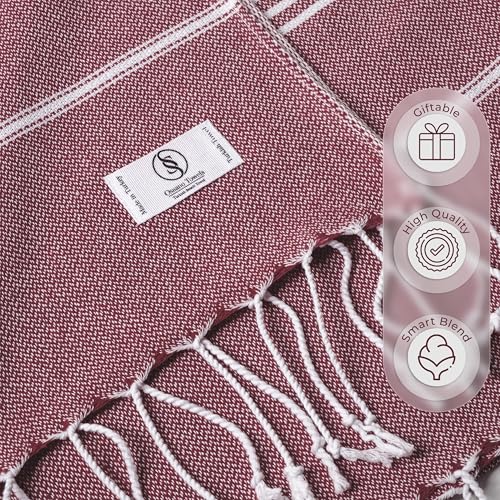 Ossano Turkish Beach Towel Lightweight & Striped Extra Large (39" x 71") - Quick Dry, Versatile and Functional as Bath, Yoga Mat, Gym Towel, Travel Blanket, Picnic Blanket - Burgundy - color: Burgundy