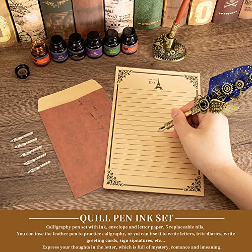 NC Quill & Feather Calligraphy Pen Set, Wax Seal Stamp - Valentine's & Birthday Gift, Ideal for Various Holidays (Blue) - color: Blue
