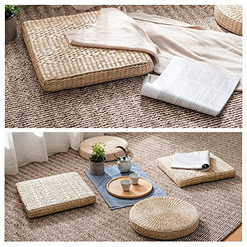 HUAWELL Japanese Tatami Cushion Floor Pillow Zafu Natural Seat Furniture Meditation Furniture Floor Mat Cushion Multi-Functional Handmade Breathable Square,Beige (19.7 * 19.7 * 3.97 Inch) - size: 19.7*19.7*3.97 Inch