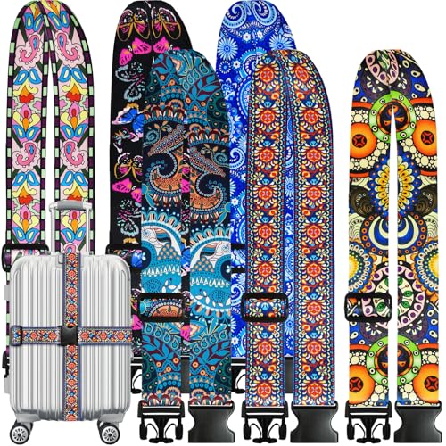 6 Pieces Luggage Straps Patterned Luggage Strap Suitcase Straps Luggage Belt Adjustable Travel Luggage Belt Strap with Quick Release Buckle, 2 inches Wide by 72 inches Long (Persian Style) - style: Persian Style