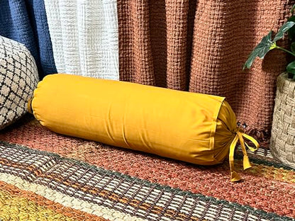Saffron Round Bolster Removable Cover Cotton Mustard - color: Mustard, size: 6" x 16"