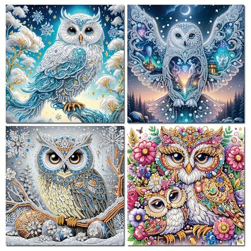 KUFWKEY DIY 4Pcs Set 5D Diamond Painting Kits for Adults,Owl Diamond Art Kit for Beginners, Special Shape Partial Crystal Rhinestones Sparkling Gem Art,Mosaic Crafts,Home Decor,11.81X11.81 inchs - color: owl