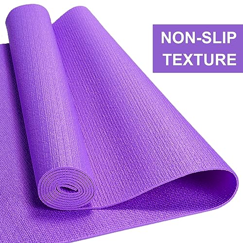 Funtery 3 mm Thin Yoga Mats Bulk, 68 x 24 Inches Lightweight PVC Exercise Mats Non Slip Workout Fitness Pads for Yoga Pilates Stretching Classes Gym Home Studio - color: Purple
