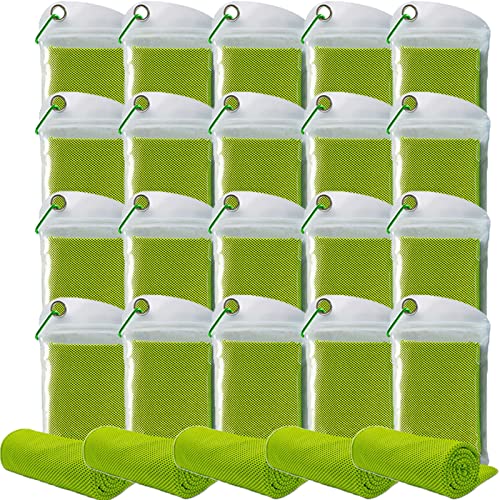 Pack of 20 Cooling Towel 40x12'' Ice Towel for Neck and Face Microfiber Chilly with Bag Breathable Yoga Gym Stay Cool Towels Sweat Rag for Workout Running Camping Pilates Beach, Green - color: Green