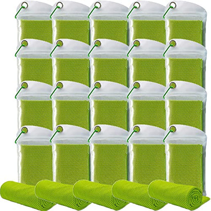 쿨링 타월 101.6 x 30.5cm(40 x 12인치) 아이스 타월 20개 팩, 목과 얼굴용 극세사 쌀쌀한 가방 포함, 통기성 요가 체육관 스테이 쿨 타월 땀 걸레, 운동 러닝 캠핑 필라테스 비치, 그린 - color: 초록색.