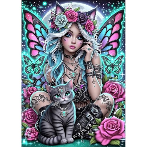 MAXBYE Diamond Painting Kits for Adults Beginners,Gothic Butterfly Fairy 5D Full Round Drill Diamond Art Kit, Easy DIY Dot Painting Gem Craft for Home Wall Art 12x16in - color: ZD054