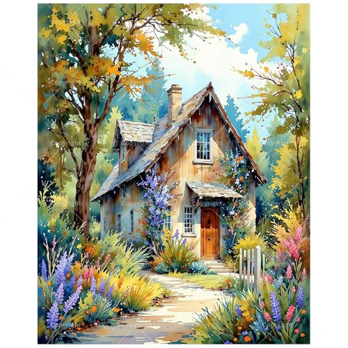 Countryside House Paint by Numbers Kit for Adults - DIY Rustic Cottage Painting on Canvas, Acrylic Paint Set, Suitable for Beginners, Country Art for Home Decoration or Gifts(16X20IN Framed) - color: HSX00222, size: 16X20IN Framed
