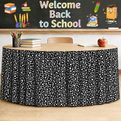 Wiooffen 9Ft Black and White Composition Table Skirt Classroom Teacher Desk Curtain Skirts Tablecloth Rectangle Table Cover Skirt for Back to School Kindergarten Office Bookcase Supplies Painted Dot - style: Composition