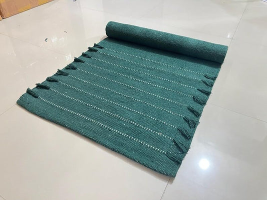 Payal Rugs Cotton Yoga Mat - Eco-Friendly Hand-Woven Rug - Non Slip & Thick (24”x72”x5mm) for Yoga Everyday Fitness at Home - Comfortable Extra-Long - color: Dark Green 03