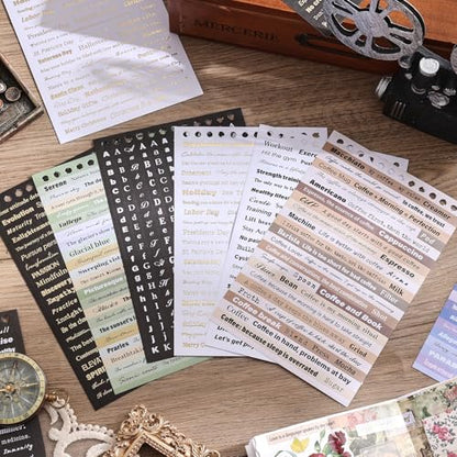 3000+ Pcs Word Stickers for Journaling, 50 Sheets Gold Foil Art Scrapbook Quote Stickers for Junk Journal, Scrapbooking Supplies Small Talk DIY Decorative Gift for Women Teen Girls - style: Quote Style 2