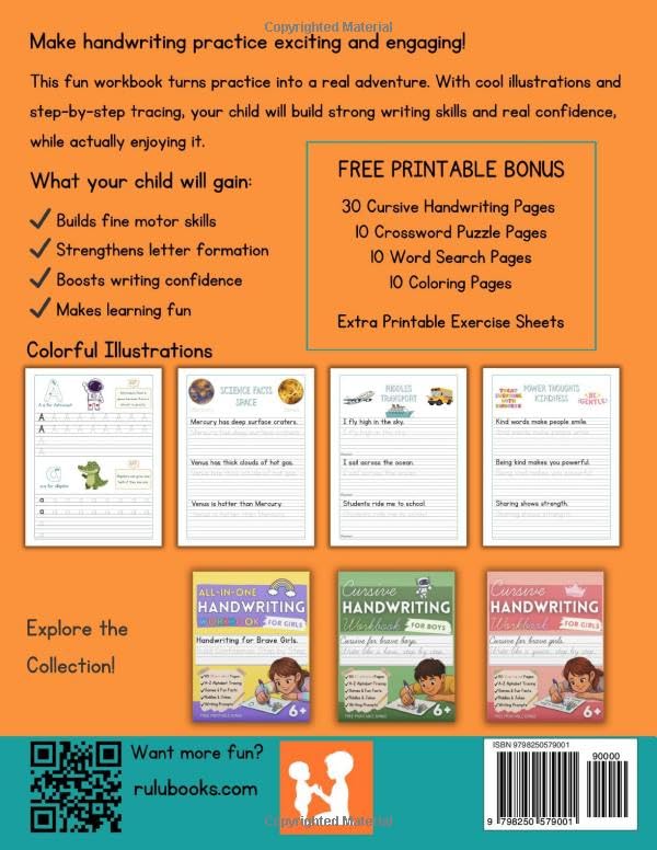 Handwriting Workbook for Boys Ages 6 and Up: Learn to Write with Alphabet Tracing, Full-Color Practice Pages, Fun Facts, Riddles, and Writing Prompts (Little Writers Collection)
