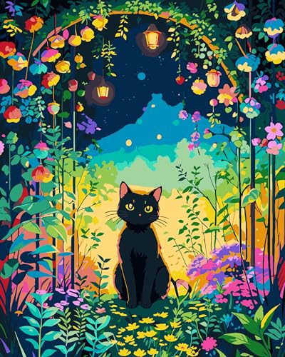 FILASLFT Cat Paint by Numbers Kit for Adults Beginner,16x20 inch | Adult Paint by Number Kits on Canvas, DIY Acrylic Oil Painting by Numbers, Black Cat in Garden, for Home Wall Decor and Gifts - color: B-001-animal