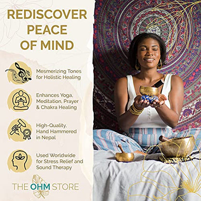 Tibetan Singing Bowl Set by The Ohm Store with 'Medicine Buddha' Engraving — Meditation Sound Bowl and Wooden Striker Handcrafted in Nepal — Spiritual Gift for Women and Men - size: 4 Inch Singing Bowl