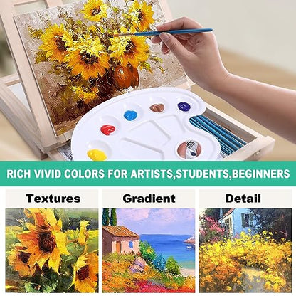 54 Pieces Complete Acrylic Paint Set with Portable Wooden Tabletop Easel | Starter Painting Kit with Tubes, Canvas Panels, Sketch Pads, Brushes, Palette for Beginners, Young Artists and Adults - color: Burlywood color