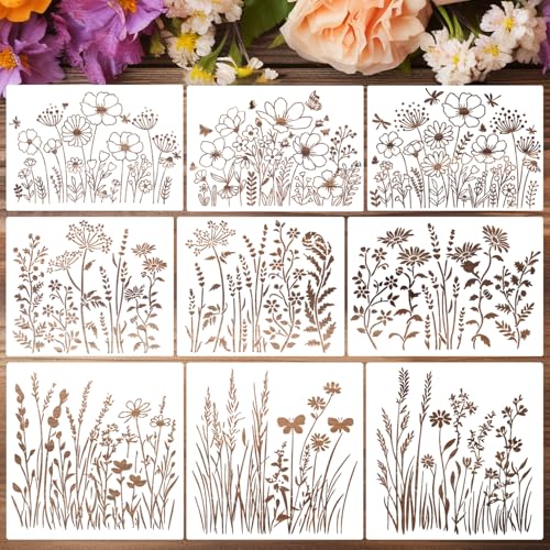 Large Flower Stencils Wildflower Stencils for Crafts Reusable | Floral Stencil for Painting on Walls Wood Fence Canvas Fabrics Furniture Outdoors - style: Wildflower 02