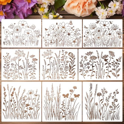 Large Flower Stencils Wildflower Stencils for Crafts Reusable | Floral Stencil for Painting on Walls Wood Fence Canvas Fabrics Furniture Outdoors - style: Wildflower 02