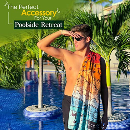 ECCOSOPHY Microfiber Beach Towel - Quick Dry, Sand Free and Oversized 71x35 | Super absorbent, lightweight, swimming, gym, extra large, pool, cruise, camping, yoga, travel, compact, carry bag, vacation - color: Aa - Marrakesh