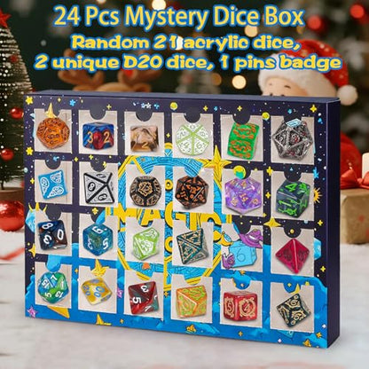 QMAY Mystery Dice Box - 24 Pcs Polyhedral Dice, Dice Advent Calendar - style: Mystery Dice Gift Box (24 Holes)