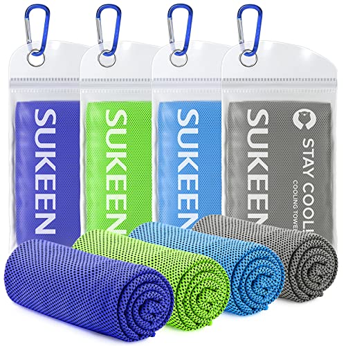 Sukeen 4 Pack Cooling Towels (40"x12") for Neck and Face Instant Cooling | Stay Cool in Hot Weather,Versatility,Soft,Breathable,Durability for Sports,Outdoor activities,Summer works in heat - color: Blue/Green/Dark Blue/Dark Gray