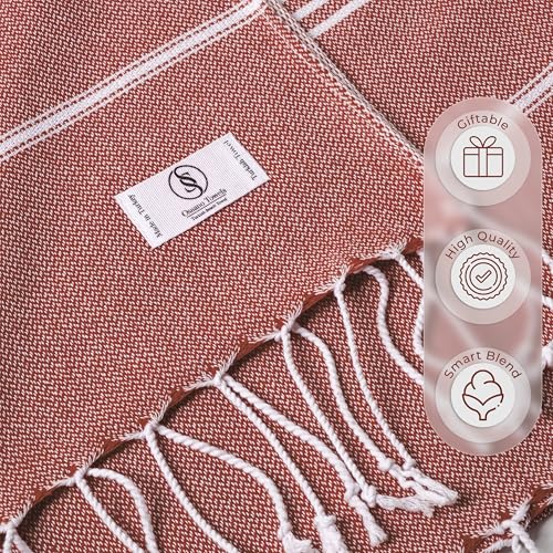 Ossano Turkish Beach Towel Striped & Soft Extra Large (39" x 71") - Quick Dry, Versatile and Functional as Yoga Mat, Gym, Outdoor and Shower Towel, Travel and Picnic Blanket - Red - color: Red