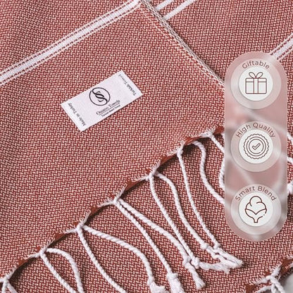 Ossano Turkish Beach Towel Striped & Soft Extra Large (39" x 71") - Quick Dry, Versatile and Functional as Yoga Mat, Gym, Outdoor and Shower Towel, Travel and Picnic Blanket - Red - color: Red