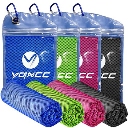YQXCC 4 Pack Cooling Towels (47"x12"), Ice Cool Towels for Neck & Face - color: Dark Blue/Dark Gray/Rose Red/Green