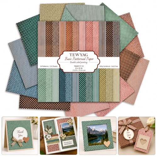 Vintage Scrapbook Paper Double Sided 6x6 Boho Earthy Geometric 24 Sheets - color: Earthy