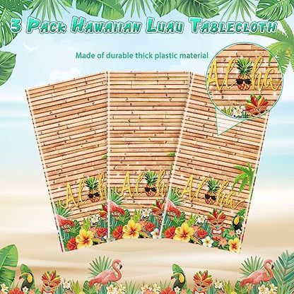 3Pcs Hawaiian Luau Tablecloth Tiki Party Tablecloths Tropical Table Cloth Plastic Disposable Rectangle Table Covers for Tiki Bar Tropical Summer Beach Pool Birthday Party Decorations ,108x 54 Inch - size: 3pcs