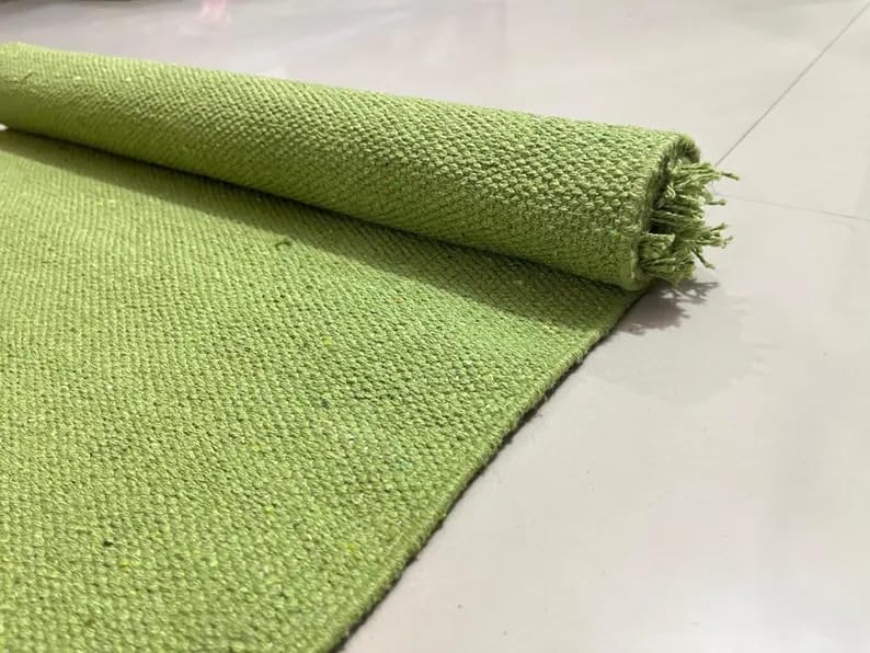 Payal Rugs Cotton Yoga Mat - Eco-Friendly Hand-Woven Rug - Non Slip & Thick (24”x72”x5mm) for Yoga Everyday Fitness at Home - Comfortable Extra-Long - color: Green