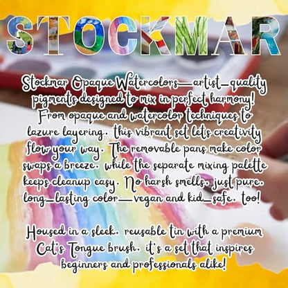 STOCKMAR Opaque Color Box - Set of 12 paints, Includes Opaque White Paint Tube, Brush, and Palette- Waldorf Art Supplies