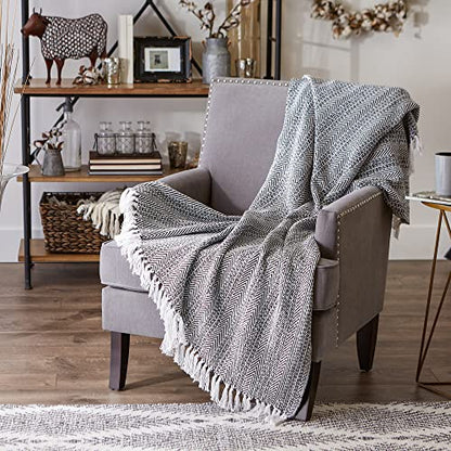 DII Herringbone Striped Collection Cotton Throw Blanket, 50x60, Black - color: Black, size: 50x60"