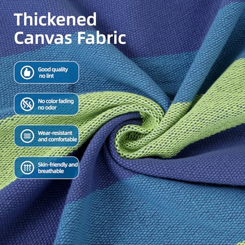Posprica Brazilian Style Double Hammock with Fringe, 2 Person Patio Hammock for Backyard & Indoor Relaxation, Soft Breathable Fabric, Easy Setup with Straps & Carry Bag, 360 lbs Capacity - color: Blue Stripe