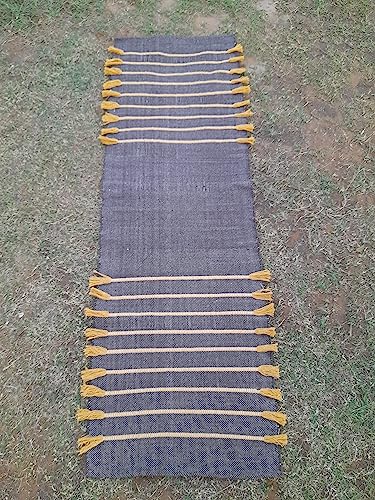 Jaipur art & Rugs Cotton Yoga Mat - Eco-Friendly Hand-Woven Rug - Non Slip & Thick (24”x72”x5mm) for Everyday Fitness at Home - Comfortable Extra-Long - color: Yellow Dark Blue