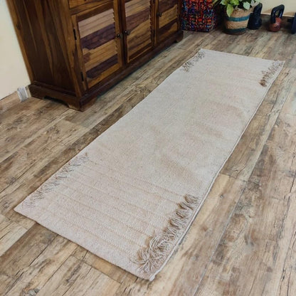 Jaipur art & Rugs Organic Cotton Yoga Mat - Eco-Friendly Hand-Woven Rug - Non Slip & Thick (24”x72”x5mm) for Everyday Fitness at Home - Comfortable Extra-Long - color: White Gradient