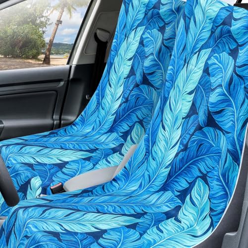Hahafelt 2 Pack Car Seat Towel Cover with Storage Bag, Blue Leaves | 63 x 32 in Car Towel Seat Cover Non Slip Waterproof, Gym Workout Swimming Running, Machine Washable Sweat Absorbent Protector - style: Blue Leaves