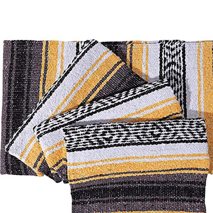 DWC Authentic Mexican Yellow Blanket - Yoga Matt - Falsa - Serape - Camping, Picnic, Beach, Car, Saddle Blanket - Soft Woven Home Decor (Yellow), 71 x 57 in