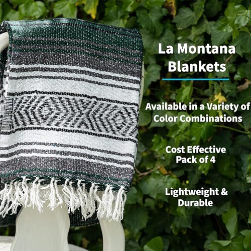 La Montana Bulk Falsa Mexican Blanket, 4 Pack, Forest Green/Charcoal/White - color: Forest Green/Charcoal/White
