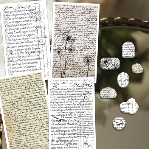 OLYCRAFT 24Pcs 4 Styles Handwritten French Clay Transfer Paper for Polymer | Handwritten Poetry Polymer Clay Transfer Sheets, Vintage Theme Small Transfer Paper Decal for Clay Earrings Jewelry Making - style: Handwritten French