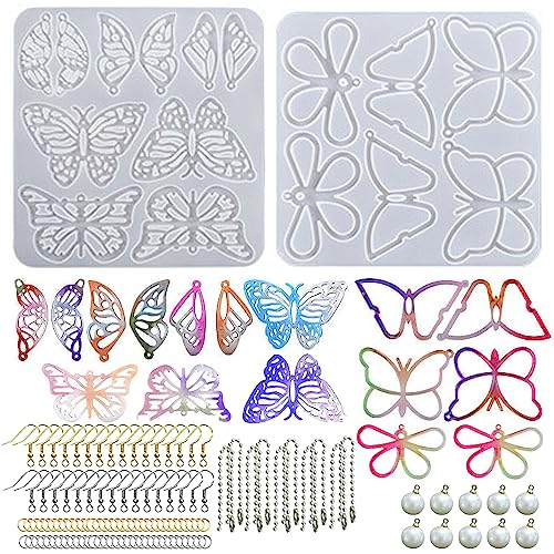 Attuslla Earring Resin Molds Silicone Butterfly Jewelry Making Earring Molds Pendant Casting Resin Epoxy Molds with Jump Rings for DIY Jewelry Making, Pendant, Earrings - color: Style 7