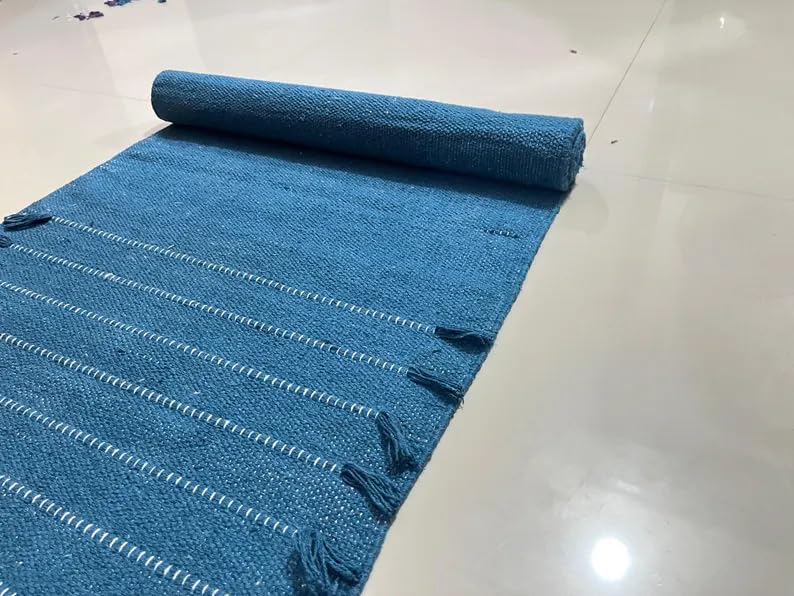 Payal Rugs Cotton Yoga Mat - Eco-Friendly Hand-Woven Rug - Non Slip & Thick (24”x72”x5mm) for Yoga Everyday Fitness at Home - Comfortable Extra-Long - color: Blue