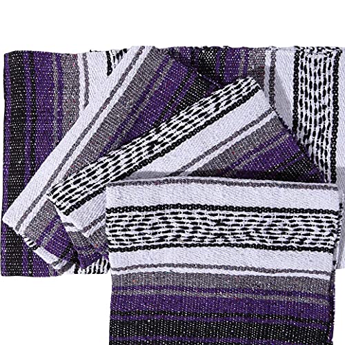 dwc Authentic Mexican Purple-Grey Blanket -Yoga Matt - Falsa - Serape - Camping, Picnic, Beach Blanket, Bedding, Car Blanket, Saddle Blanket, Soft Woven Home Decor (Purple-Grey Color)