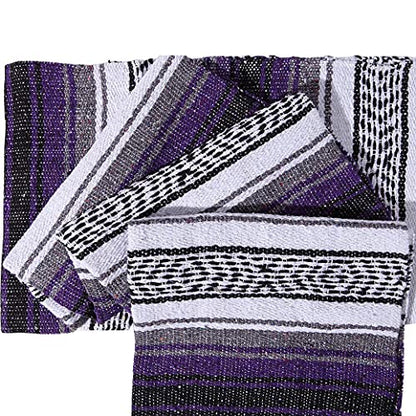 dwc Authentic Mexican Purple-Grey Blanket -Yoga Matt - Falsa - Serape - Camping, Picnic, Beach Blanket, Bedding, Car Blanket, Saddle Blanket, Soft Woven Home Decor (Purple-Grey Color)