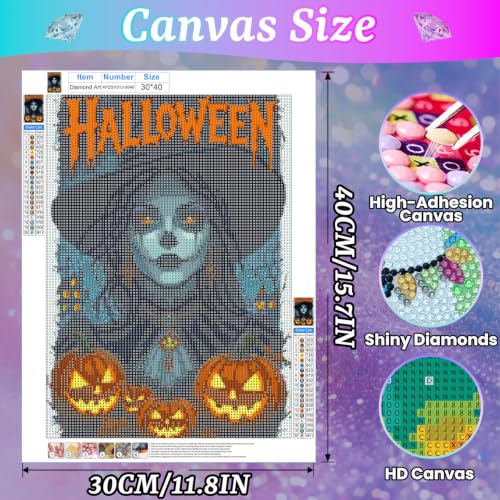 Halloween Diamond Art Kits for Adults,Witch Diamond Painting 12x16inch | Diamond Painting Kits for Adults,5D DIY Pumpkin Full Drill Diamond Art Kits for Gift Home Wall Decor - color: KPZSHO13
