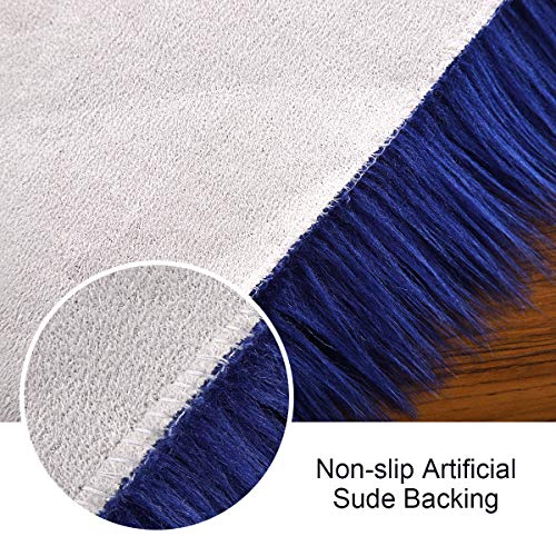 Softlife Blue Faux Fur Sheepskin Chair Cover Seat Cushion Pad Super Soft Area Rugs for Living Bedroom Sofa Dorm (1.6ft x 1.6ft, Royal Blue) - color: Royal Blue