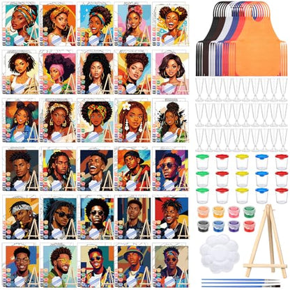 Sherr 285 Pcs 30 Sets Sip and Paint Kit for Adults,Portraits | Pre Drawn Canvas to Paint for Adults, Acrylic Paints, Brushes, Easels, Date Night, Birthday Party Gifts - style: Portraits